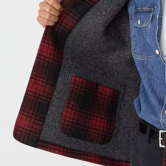 NWT $498 J Crew 100% English Wool Ludlow Red Buffalo Plaid Overcoat Medium - Picture 5 of 6
